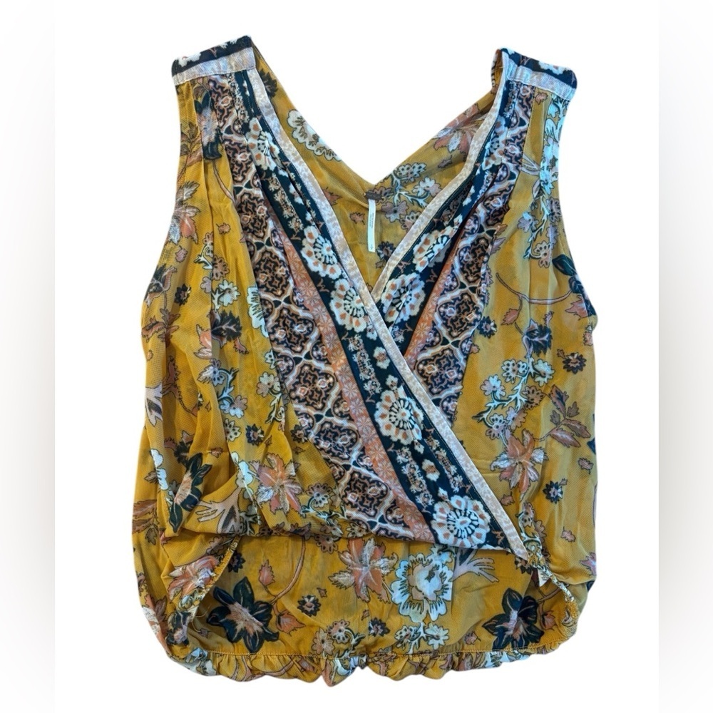 Free People Floral Yellow Sleeveless Top